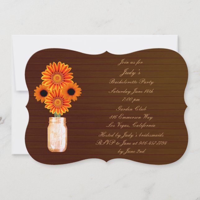 Rustic Orange Mason Burk Bachelorette Party Inbjud Inbjudningar (Framsida)