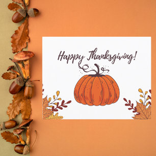 Rustic Orange Pumpkin och Höst löv Thanksgiving Vykort
