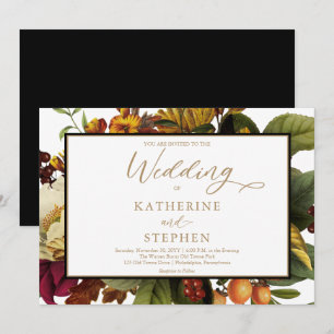 Rustic Orange Red Blommigt Bouquet Bröllop Inbjudningar