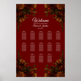 Rustic Orange Red Fall Elegant Gothic Bröllop Poster