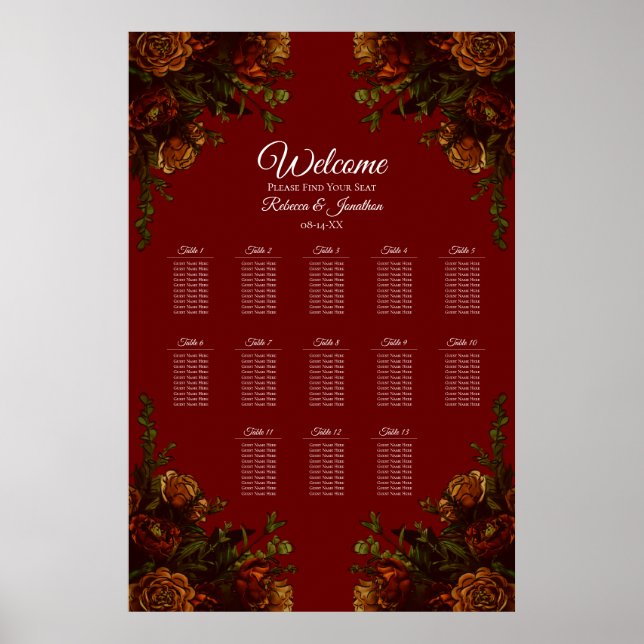 Rustic Orange Red Fall Elegant Gothic Bröllop Poster (Framsidan)