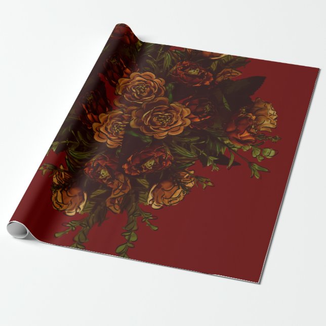 Rustic Orange Red Fall Elegant Gothic Bröllop Presentpapper (Utrullad)