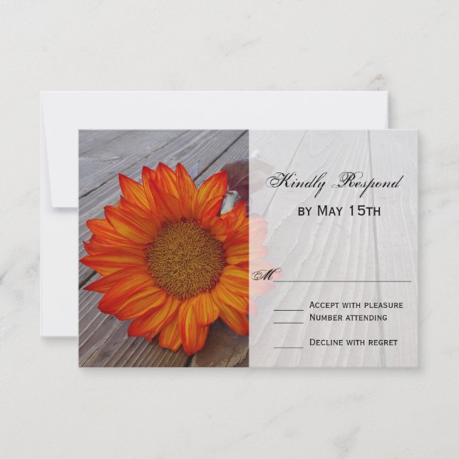 Rustic Orange Red Solros-Bröllop OSA Kort (Framsida)