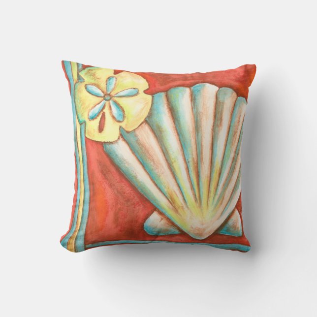 Rustic Orange Seashells Kudde (Framsida)