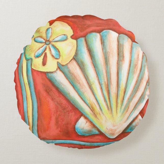 Rustic Orange Seashells Rund Kudde (Framsidan)