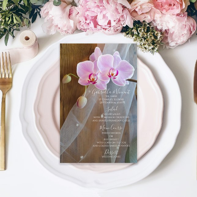 Rustic Orchid Elegance Barn Bröllop Menu (Skapare uppladdad)