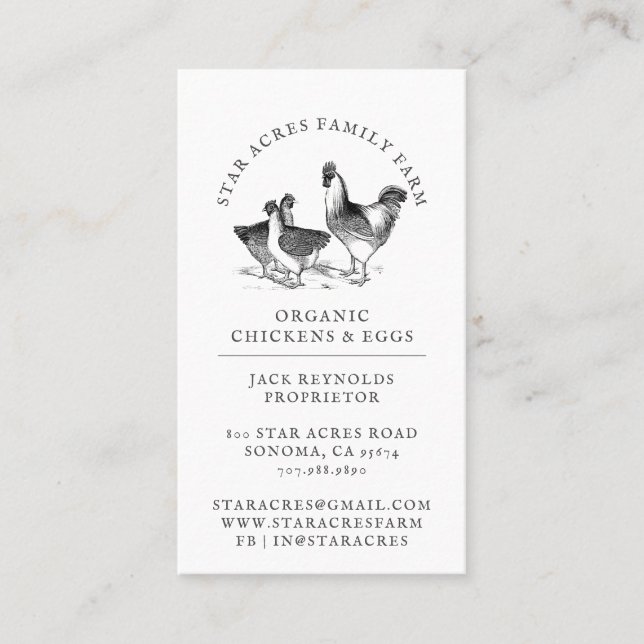 Rustic Organic Chicken Fresh Organic Eggs Visitkort (Framsida)