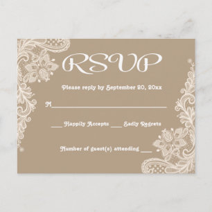Rustic OSA Blommigt Snöre Brown & White Lacy Tan Inbjudan Vykort