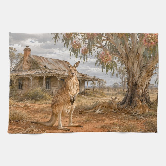 Rustic Outback Kangaroo & Farmhouse Kitchen Kökshandduk (Horisontell)