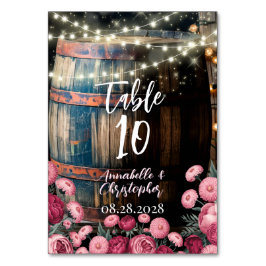 Rustic Outdoor Whimsical Whiskey Barrel Bröllop Bordsnummer