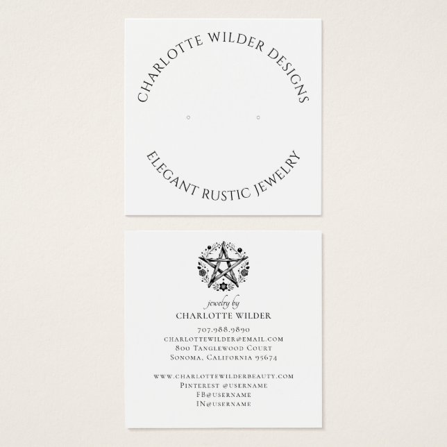 Rustic Pagan Wiccan Pentacle Jewelry Earring Fyrkantigt Visitkort (Framsida & baksida)