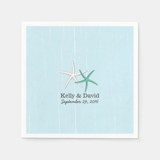 Rustic Pair of Starfish Light Blue Beach Wedding Pappersservett (Framsidan)