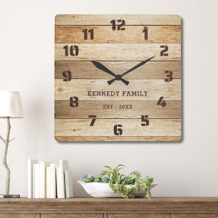Rustic Pallet Wood Family Namn Fyrkantig Klocka