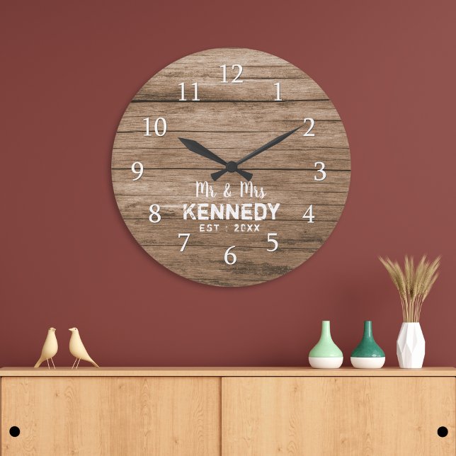 Rustic Pallet Wood Mr. och Mrs Bröllop. Stor Klocka (Rustic Pallet Wood Mr And Mrs Wedding Large Clock
)