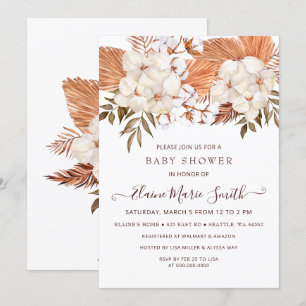Rustic Pampas Gender Neutral Drive Baby Shower Inbjudningar