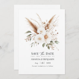 Rustic Pampas Grass Boho Bohemian Wedding QR Code Spara Datumet