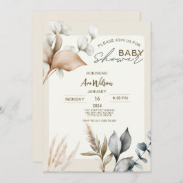 Rustic Pampas Grass Boho botanical eucalyptus baby Inbjudningar