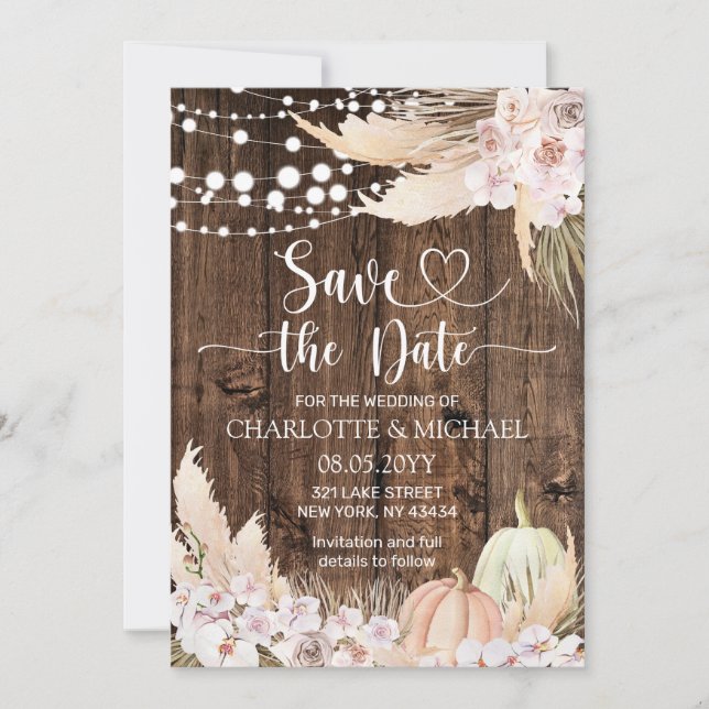 Rustic Pampas Grass Save the Date Wedding Inbjudningar (Framsida)