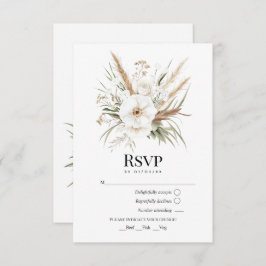 Rustic Pampas Grass White Floral Bohemian Wedding OSA Kort