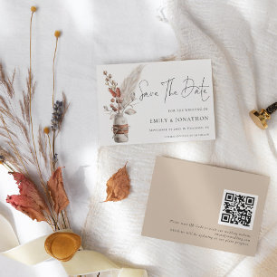 Rustic Pampas Grasses Boho QR Code Bröllop Spara Datumet