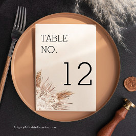 Rustic Pampas Modern Bröllop Bordsnummer Card