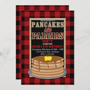 Rustic Pancakes & Pajamas Red Black Buffalo Play Inbjudningar