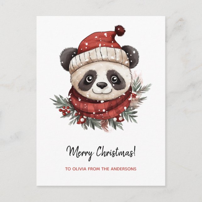 Rustic Panda Santa God jul Helg Vykort (Framsida)