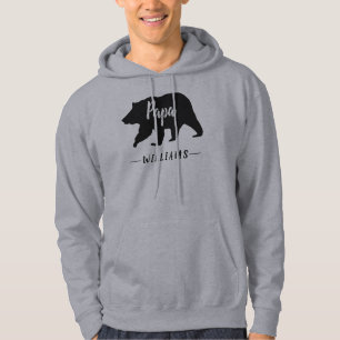 Rustic Pappa Bear Grått Black Monogram Namn Hoodie
