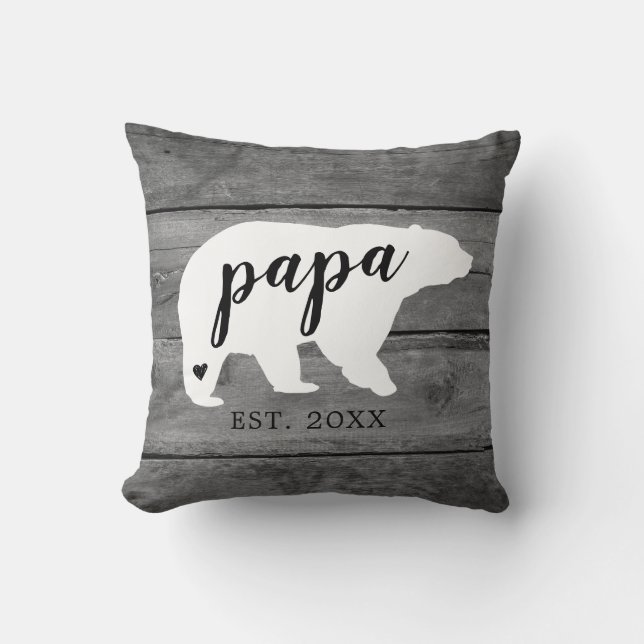 Rustic Pappa Bear Heart Birth Photo Keepsak Kudde (Framsida)