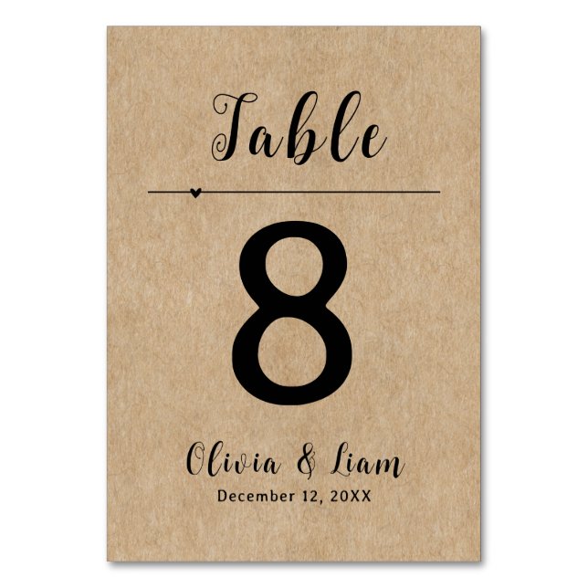 Rustic Papprare Bröllop Bordsnummer (Framsidan)