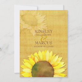 Rustic Papyrus Watercolor Sunblommor Bröllop Inbjudningar