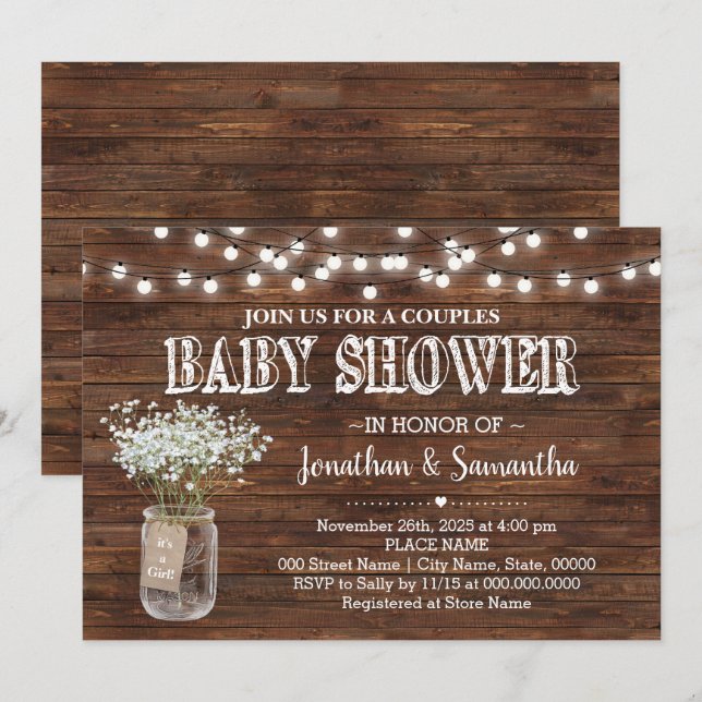 Rustic par babydusch land lada inbjudningar (Fram/baksida)