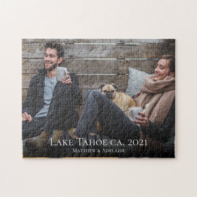 Rustic Par Photo Anpassningsbar Personlig Namn Pussel (Horisontell)