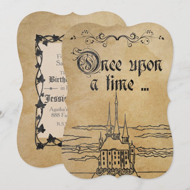 Rustic Parchment Papper Fairy Tale Theme Castle Inbjudningar (Fram/baksida)