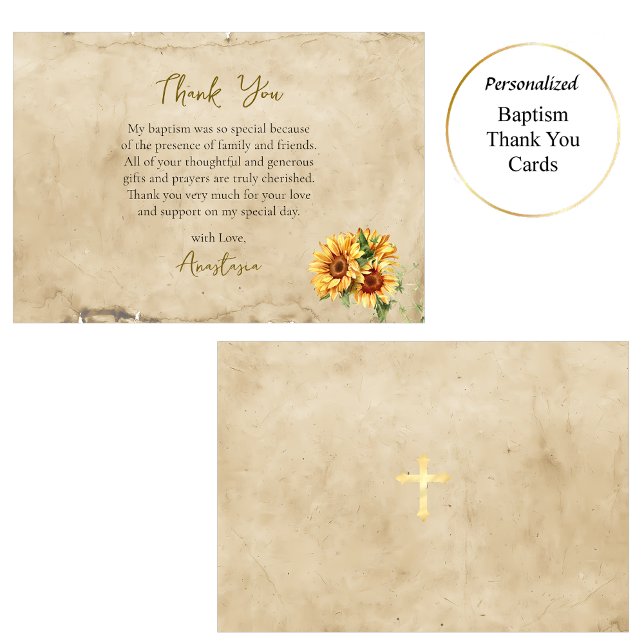 Rustic Parchment Sunflowers Orthodox Baptism       Tack Kort (Skapare uppladdad)