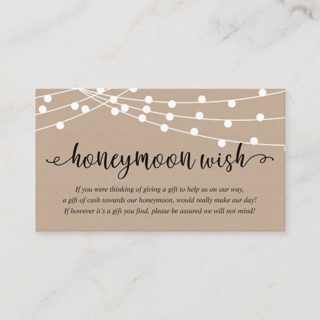 Rustic Party String Lights, Wedding Honeymoon Wish Tilläggskort (Framsida)