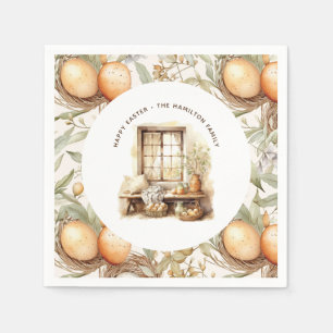 Rustic Påsk Beige Personlig Family Namn Pappersservett