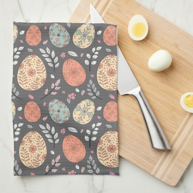 Rustic Påsk Kitchen Towel - Mörk Pastel Egg Kökshandduk (Vikt i Fjärdedel)