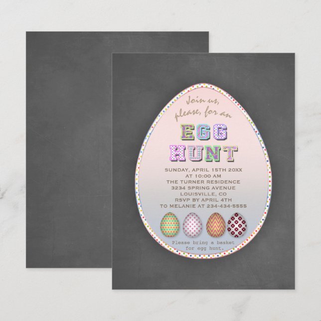 Rustic Påskägg Hunt Party Chalk-inbjudan Inbjudningar (Fram/baksida)