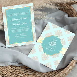 Rustic Pastel Aqua Blue Damask Muslim Bröllop Inbjudningar