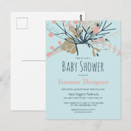 Rustic Pastel Blue Botanical Baby Shower Inbjudan
