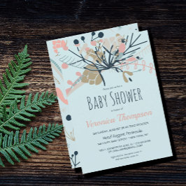 Rustic Pastel Blue Botanical Baby Shower Inbjudningar