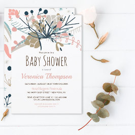 Rustic Pastel Botanical Baby Shower Inbjudningar