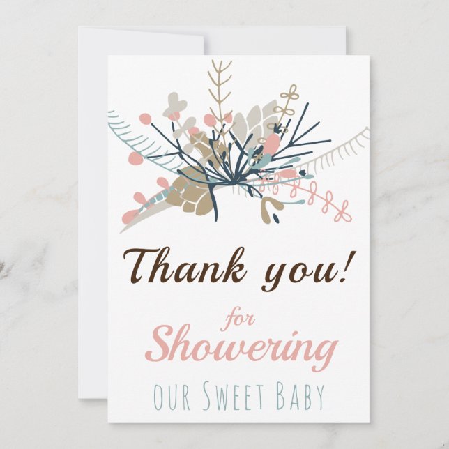 Rustic Pastel Botanical Baby Shower Tack Kort (Framsida)