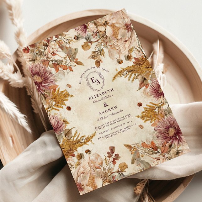 Rustic Pastel Botanical Bröllop Inbjudningar (Skapare uppladdad)