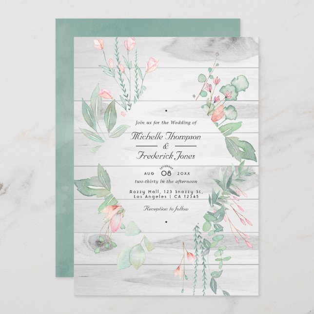 Rustic Pastel Greenery Land Garden Wedding Inbjudningar (Fram/baksida)