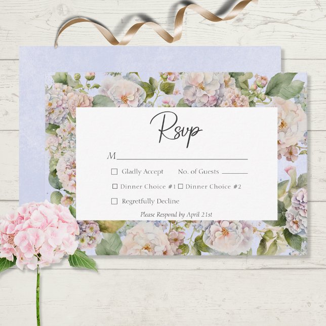 Rustic Pastel Hydrangea Blommigt Monogram Periwink OSA Kort (Skapare uppladdad)