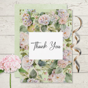 Rustic Pastel Hydrangea Blommigt Monogram Sage Grö Tack Kort