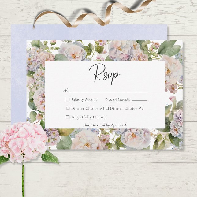 Rustic Pastel Hydrangea Blommigt Monogram White OSA Kort (Skapare uppladdad)