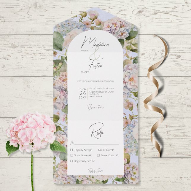Rustic Pastel Hydrangeas Periwinkle Arch-middag (Skapare uppladdad)